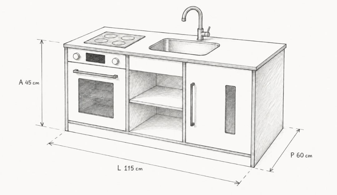 Cozinha completa Baby Wood - L 1.65 x P 40 x A 60/90 cm